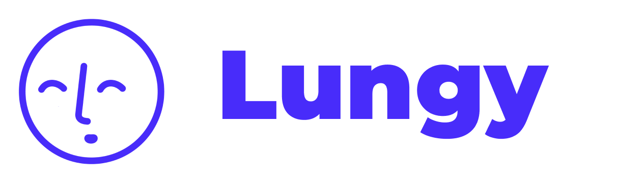 Lungy smiling face logo and logo font saying Lungy