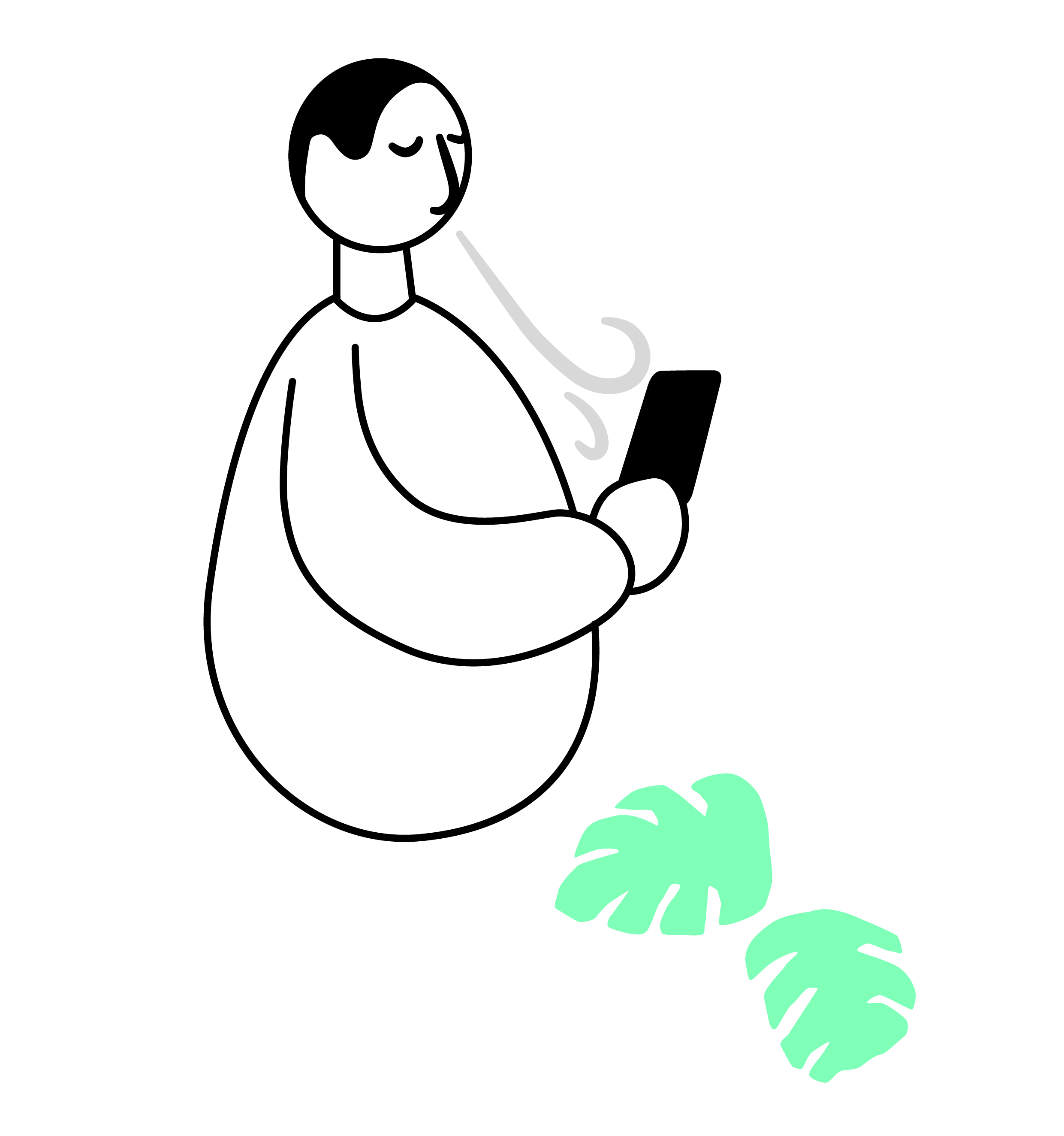 Man holding a phone in his hand, breathing onto his phone next to some plants